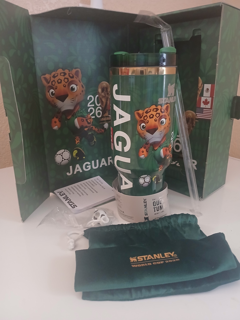 Stanley Mexico Green and Gold Jaguar World Cup Tumbler with Straw